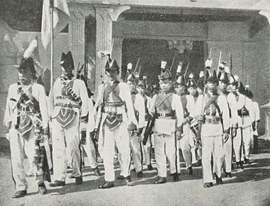 Soldiers from the Kraton of Yogyakarta; I was surprised to learn that they continued to wear those uniforms into the post-independence era.