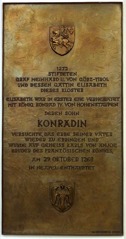 Gedenkplatte in der Vorhalle der Stiftskirche von Stams (2000)