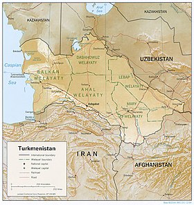 Каракумский канал на карте Туркменистана