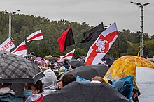 Anarchist flags during protests in Minsk, 27 September 2020 2020 Belarusian protests -- Minsk, 27 September p0008 (cropped).jpg