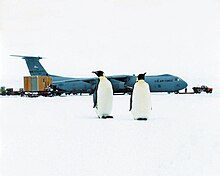 A C-141 participating in Operation Deep Freeze, October 1997 (2 Emperor Penguins can be seen standing in front). C-141 ODF.jpg