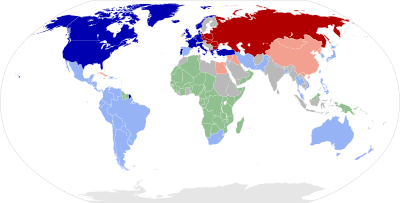 Spheres of influence between the Western world and the Soviet Union during the Cold War Cold War Map 1959.svg