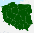 Mapa występowania głogu jednoszyjkowego w Polsce.