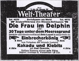 Реклама фильма опубликованая в газете Leipziger Volkszeitung 6 января 1921 года.