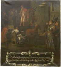 Disasagan "Af nytt spechtacel här en kung [...]", NMWg 61, olja på duk, 195 x 177 cm. Kopia efter David Klöcker Ehrenstrahl (1628-1698).