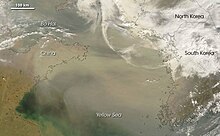 Satellite image of a dust storm over the Yellow sea on 2 March 2008 DustStyormYellowSea2March2008.jpg