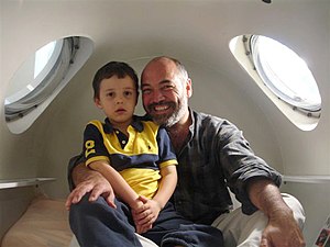 A father and his son inside a hyperbaric oxyge...