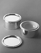 Silver dinnerware with removable, enameled interiors designed for Argenteria Ricci, 1973.