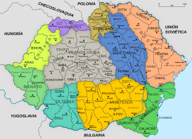Regiones históricas de la Gran Rumanía, Moldavia en azul.