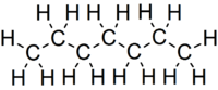 Skeletal formula of heptane of all implicit carbons shown, and all explicit hydrogens added