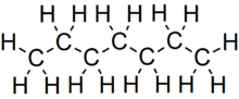 Skeletal formula of heptane of all implicit carbons shown, and all explicit hydrogens added