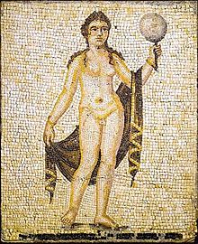 Hermaphroditus on a mosaic from Roman North Africa, 2nd-3rd century CE Hermafrodito. Norte da Africa, Epoca Romana, Seculos II-III dc.jpg