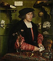 Georg Giese, 34 Jahre, Kaufmann aus Danzig im Londoner Stalhof an seinem Arbeitsplatz (1532)