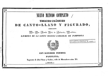 Método de canto gregoriano con notación musical impresa con tacos xilográficos (1848)