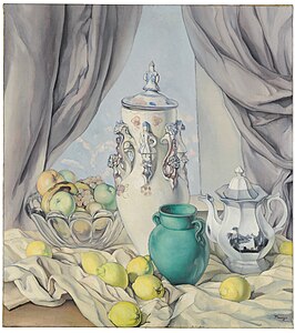 Still Life with Lemons, Pottery and Fruit Bowl; c. 1929, 113 x 100 cm, Prado Museum.