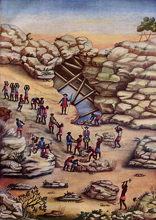 Mineração de diamantes por Carlos Julião, retrata a mineração de diamantes no Brasil Colonial na Região do Guinda.