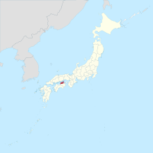 Karte von Japan mit Präfekturgrenzen. Die Präfektur Kagawa ist rot eingefärbt.
