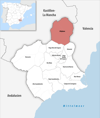 Die Lage der Comarca Altiplano in der autonomen Gemeinschaft Murcia
