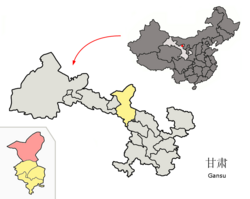 武威市中の民勤県の位置