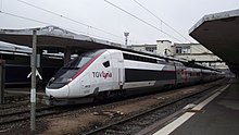TGV POS 4410 en livrée Lyria vers la Suisse en gare de Mulhouse-Ville, mars 2013
