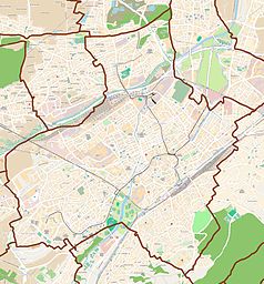 Mapa konturowa Miluzy, blisko centrum po prawej na dole znajduje się punkt z opisem „Gare de Mulhouse-Ville”