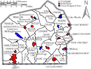 Map of Adams County Pennsylvania With Municipal and Township Labels.png