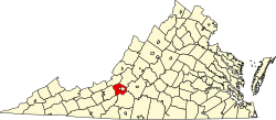 map of Virginia highlighting Roanoke County