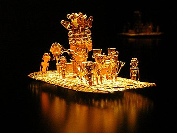 Муиски владари је прекривали своје тело златом и са свог сплава је нудио благо богињи Гуатавита усред светог језера. Ова стара муиска представља порекло легенде о Ел Дораду.
