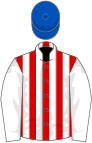 Red and white stripes, white sleeves, royal blue cap