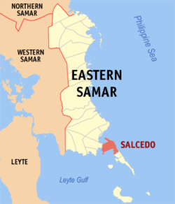 Mapa ng Silangang Samar na nagpapakita sa lokasyon ng Salcedo.