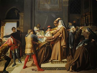 Piccarda Donati enlevée du couvent des Clarisses par son frère Corso (1866).