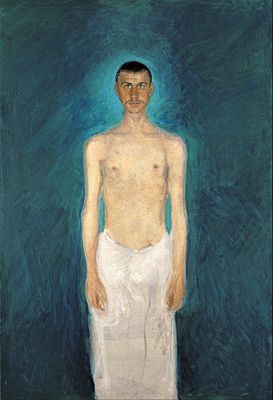 Полуголый автопортрет на голубом фоне. 1904/05. Музей Леопольда