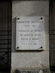 ERNESTO NATHAN (1845 - 1921) SINDACO DI ROMA IN QUESTA CASA VISSE E MORÌ + S·P·Q·R·1994
