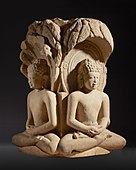 Chaumukha idol; circa 600; sandstone; 58.42 × 43.18 × 44.45 cm; Los Angeles County Museum of Art (US)