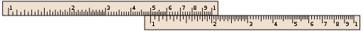 The two logarithmic scales of a slide rule Slide rule example3.svg