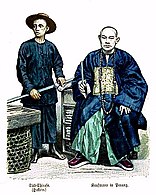 Egy makaóihoz hasonló fucsieni (fujiani) munkás és egy kereskedő (Malajzia, 1880)