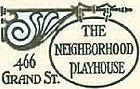 A drawing of a street sign reading “THE NEIGHBORHOOD PLAYHOUSE” with the address 466 Grand St.