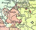 Përbërja etnike e rajoneve Toplicë/Moravë me kufijtë pas 1878 nga Andrees Allgemeiner Handatlas (1881)