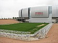 The playing field outside and lined for the Arizona Cardinals.