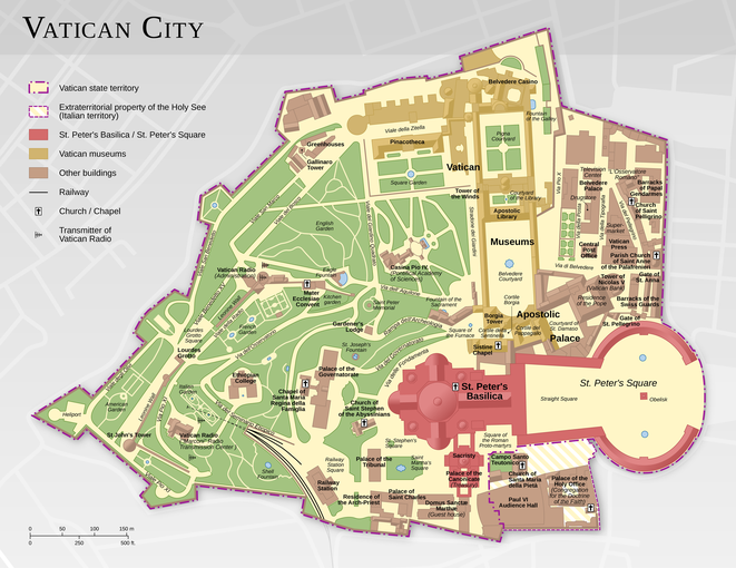 梵蒂岡城地圖。地圖數據來自開放街道地圖（© OpenStreetMap）的貢獻者（ODbL）。