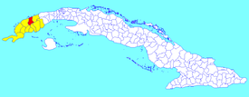 Viñales municipality (red) within Pinar del Río Province (yellow) and Cuba