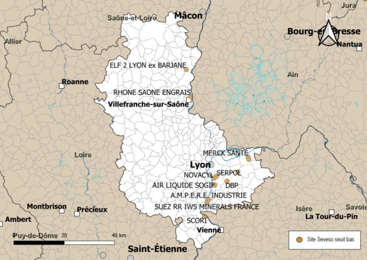 Carte des sites « Seveso seuil bas ».