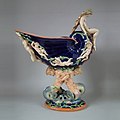 Nautilus shell centrepiece, 1865, coloured glazes, Revivalist style.