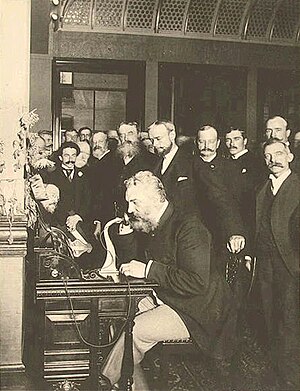 Bell on the telephone in New York (calling Chi...