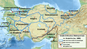 Мапа єпархій Константинопольського патріархату станом на 1880 рік.