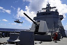 The BRP Jose Rizal (FF-150), along with an AW109E naval helicopter, conducting flight operations during the RIMPAC 2020 BRP Jose Rizal at RIMPAC 2020 004.jpg