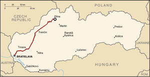 ブラチスラヴァ - ジリナ線の路線図