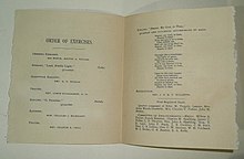 Order of exercises, local memorial service in Nashua, New Hampshire, for U.S. President William McKinley on September 19, 1901, following his assassination BrochureMemorialSvcWilliamMcKinleyInsidePagesNashuaNH09191901.jpg