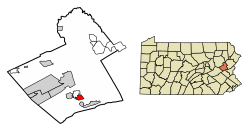 Location of Parryville in Carbon County, Pennsylvania (left) and of Carbon County in Pennsylvania (right)