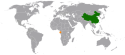 Map indicating locations of China and Gabon
